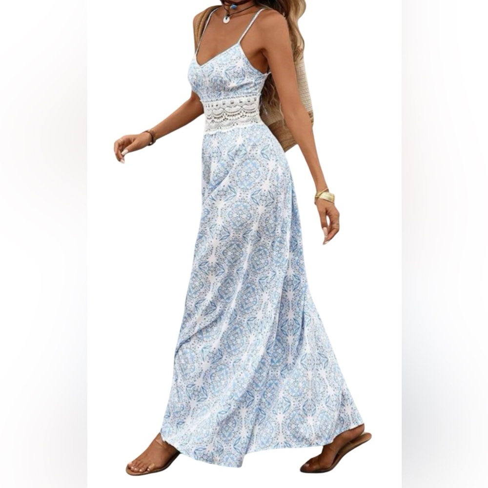 Chic Blue Patterned Maxi Dress